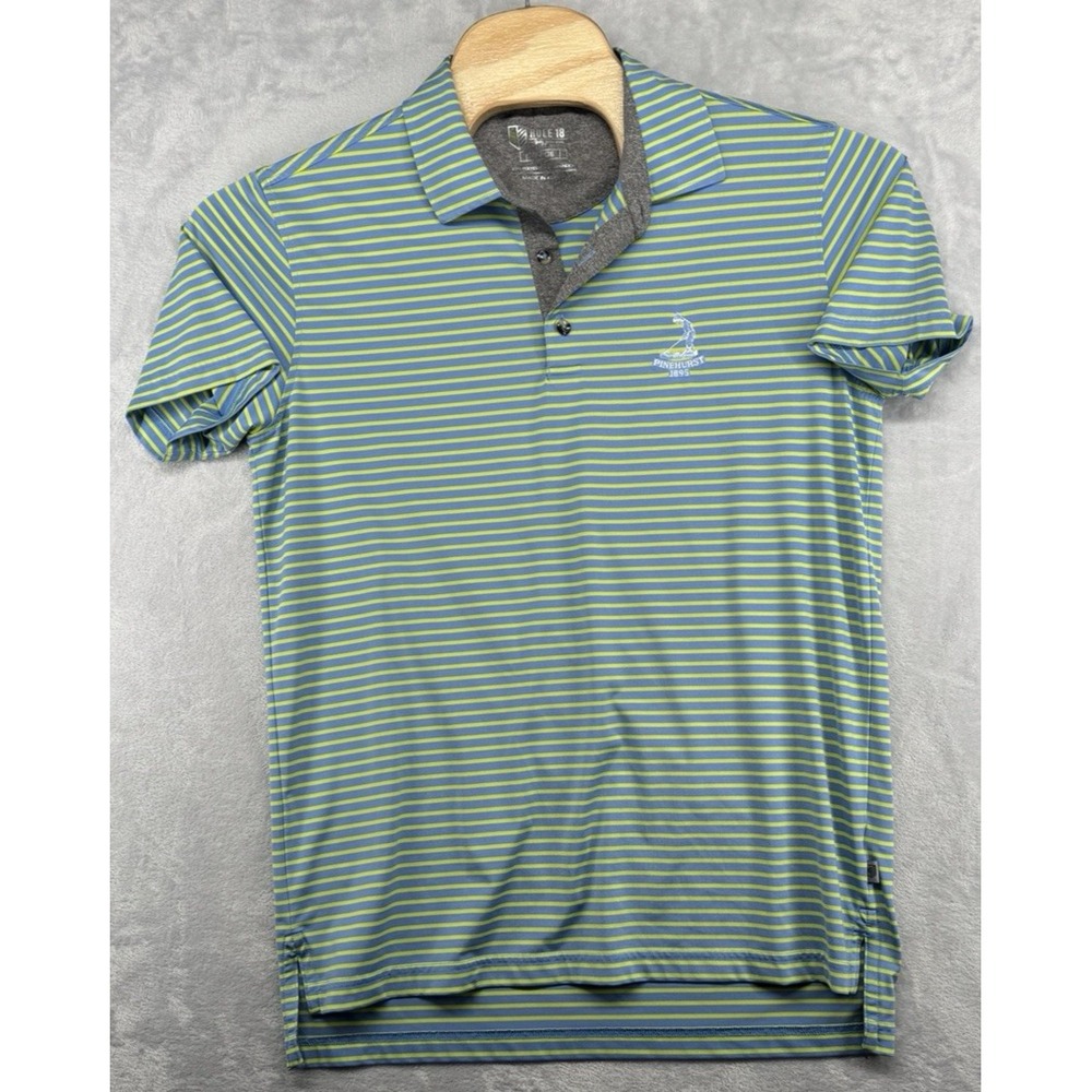 Rule 18 by Bobby Jones Pinehurst Golf Polo Shirt Green Blue Striped Men's Size L